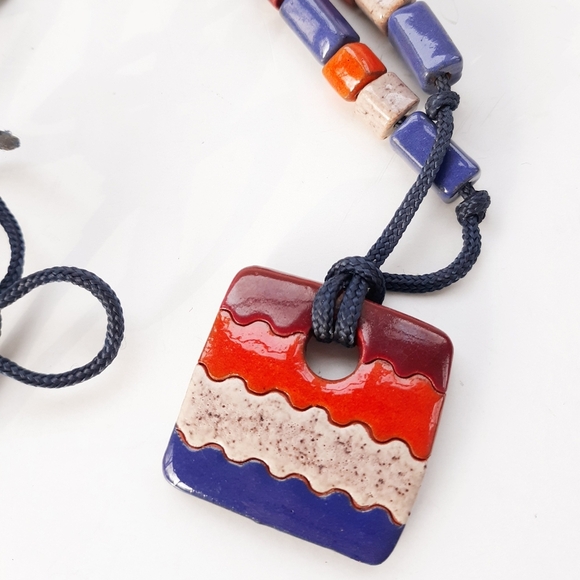 Vintage Earthy Pottery Bead & Pendant Necklace - Picture 2 of 5